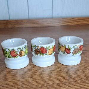 Set of 3 White Egg Cups with Fruit Design